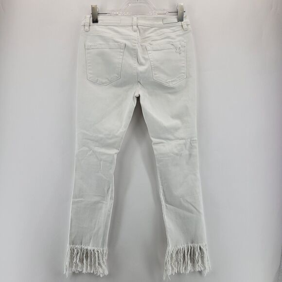 Blank NYC Jeans Womens 29 Crop Girlfriend White Distressed Fringe Hem Vacation - Picture 5 of 11